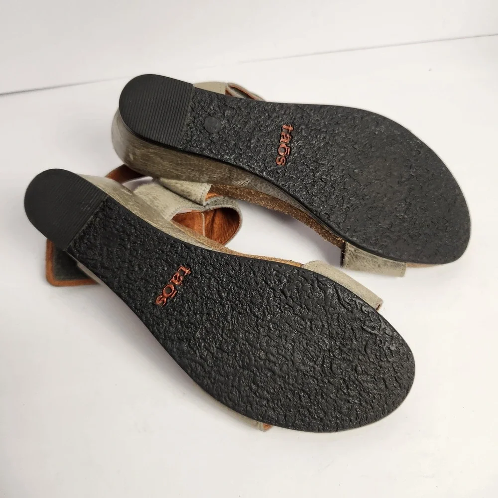 Taos Carousel 2 Wedge Heel Sandals Womens Size 8-8.5 Graphite Grey Leather Shoes